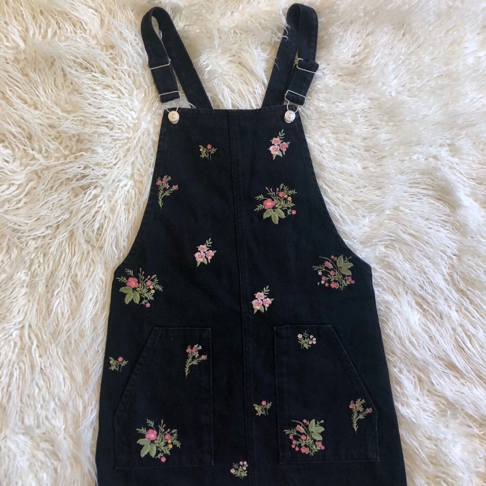 Topshop Black Embroidered Pinafore Dress